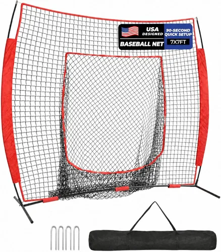7x7ft Baseball Net for Batting Hitting Pitching Fielding Rojo