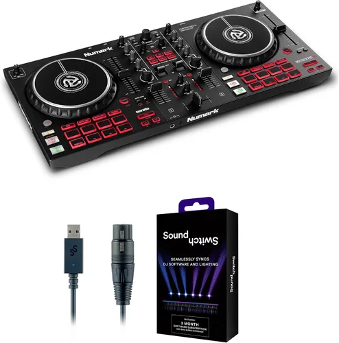Paquete de controlador DJ e interfaz DMX - Juego de DJ de 2 cubiertas con ruedas táctiles capacitivas y interfaz de audio - Numark Mixtrack Pro FX e