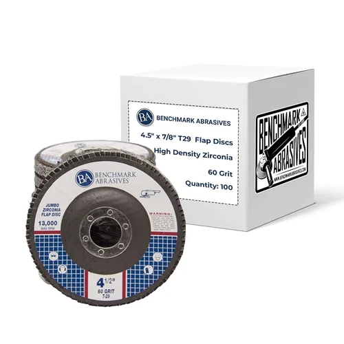 Vista 9 de Benchmark Abrasives 4.5" x 7/8" Discos de solapa Jumbo de alta densidad tipo 29 con circonita de primera calidad de 4 1/2 para amoladora angular