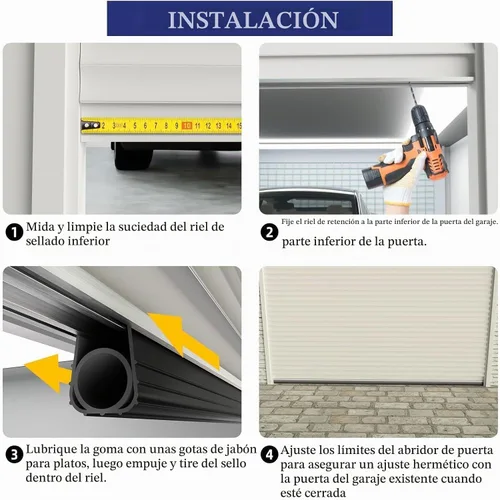 Vista 6 de Kit de juntas de goma para puerta de garaje con anillo en U+O, universal con base de retención de riel de aluminio preperforada, kit de combinación