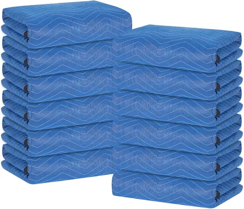 Moving Blankets 12 Pack, Large 80"x72" 36 lb/dz – Blue & Black Almohadillas de mudanza profesionales, reutilizables para envío, embalaje y