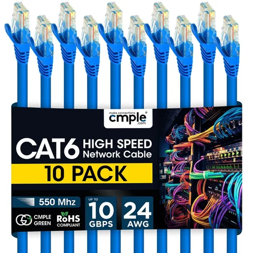 Vista 27 de Cmple - Cable Ethernet Cat 6 de 1.5 pies, cables de conexión Cat6, cable LAN de 10 Gbps, cable de red de 550 MHz, conectores RJ45, compatible