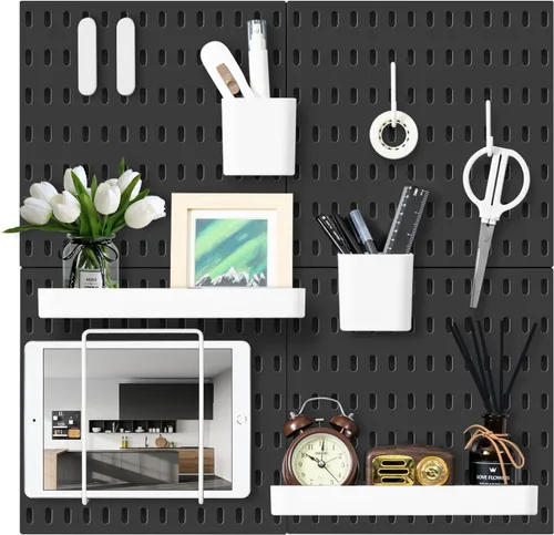 VUSIGN Kit de organizador de pared combinado de tablero de clavijas, 4 piezas de tableros de clavijas y 17 accesorios modulares para colgar, kit de