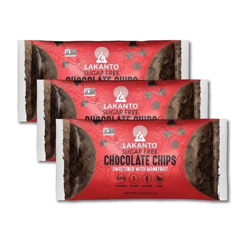 Lakanto Chips de chocolate sin azúcar libres de gluten y veganos - Edulcorante de fruta monje y eritritol, perfectos para hornear, panqueques