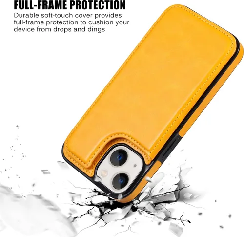 Vista 8 de Funda tipo cartera compatible con iPhone 13, funda protectora delgada con tarjetero, cuero PU con soporte y ranuras para tarjetas con un cristal