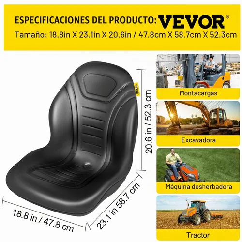 Vista 7 de VEVOR Asiento de tractor universal de reemplazo de 2 piezas de asiento de Para excavadoras, carretillas elevadoras, minicargadoras, orificio