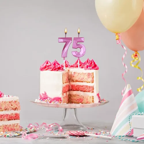 Vista 7 de Velas de cumpleaños número 55 para pastel, velas doradas con forma de diamante 3D con forma de diamante, decoraciones de cumpleaños, suministros