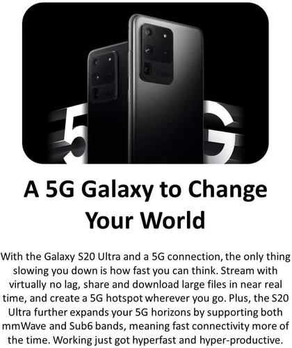 Vista 5 de Samsung Galaxy S20 Ultra 5G, versión estadounidense, 128GB, gris cósmico - T-Mobile (renovado)