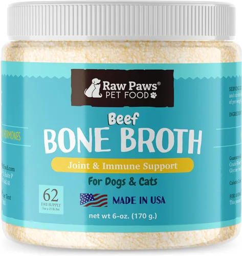 Raw Paws - Caldo de hueso de res para perros y gatos, 6 onzas, en polvo | Made in USA - Dog Bone Broth Powder - Bone Broth for Cats - Mix with Water
