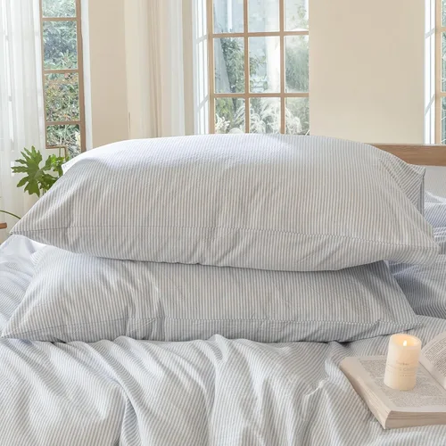 Vista 47 de MooMee Juego de 2 fundas de almohada de cuadros 100% algodón lavado con textura parecida al lino, transpirable, duradera, suave y cómoda