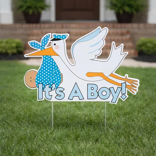 Vista 9 de VictoryStore Cartel de "It's a Boy Stork Yard" (bebé tonificado piel oscura)