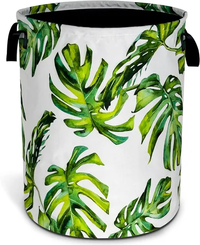 Green Leaf - Cesta de lavandería con palmera hawaiana, plegable, impermeable, tela Oxford Hoja verde