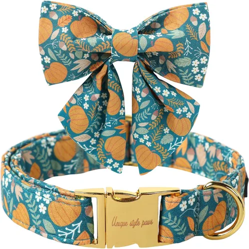 Vista 37 de Unique style paws - Collar de perro de estilo único con corbatín Otoño Halloween Collar de cachorro con abeja y margarita para perros pequeños
