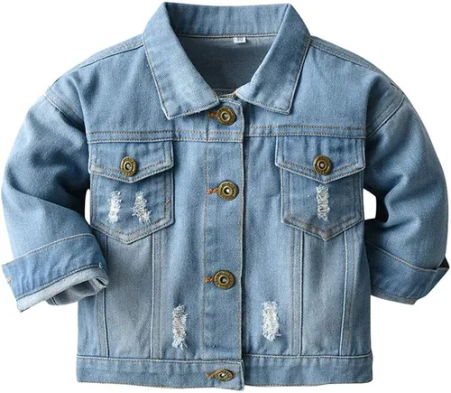 IDOPIP Chaqueta vaquera de manga larga con botones y capucha para niños pequeños