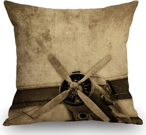 SSOIU Funda de almohada de aviones antiguos, fundas de almohada decorativas de avión vintage, fundas de almohada de lino y algodón, funda de cojín