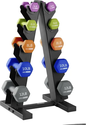 Vista 25 de HolaHatha 1, 2 and 3 lb Neoprene Dumbbell Strength Training Weight Set with Rack Negro