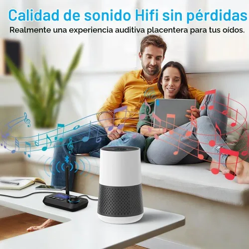 Vista 7 de Receptor transmisor Bluetooth 3 en 1 Bluetooth 5.3 adaptador de audio para 2 auriculares con control de volumen de derivación interruptor de Negro