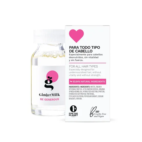 Vista 2 de Ampollas nutritivas para el cabello con leche de jengibre con proteínas, 6 Sé generoso. La proteína semanal y la provitamina B5 aumentan