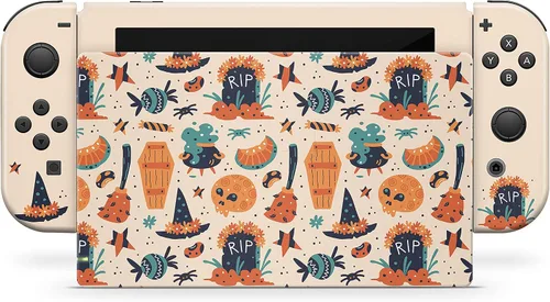 Vista 3 de Acky Design Spooky Halloween Nintendo Switch Skin Wrap Cover - Pumpkin Theme Compatible With Joy-Con, Console, Dock - Premium Vinyl 3M Full Wrap