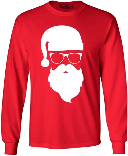Vista 8 de shop4ever Camiseta de Manga Larga de Navidad de Papá Noel Hipster con Gafas de Sol Negro