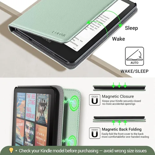 Vista 6 de CoBak Funda para Ereader – Funda de piel sintética duradera con encendido automático, ranura para tarjetas, función de correa de mano – Compatible