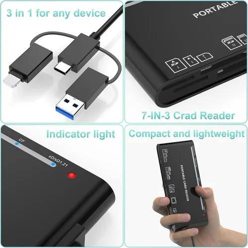 Vista 5 de Lector de tarjetas xD-Picture USB 3.0, lector de tarjetas múltiples para xD