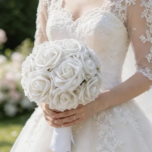 Vista 8 de Flores artificiales, 25 rosas falsas de espuma con tallos para ramos de boda, centros de mesa de despedida de soltera, arreglos, mesas de fiesta