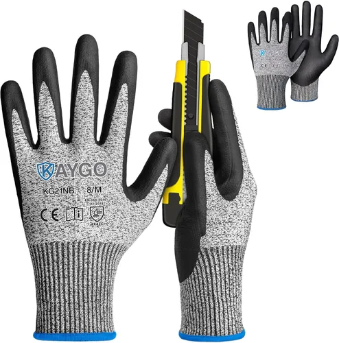 Vista 19 de KAYGO - Guantes de trabajo A3 resistentes a cortes con agarre de nitrilo de Negro