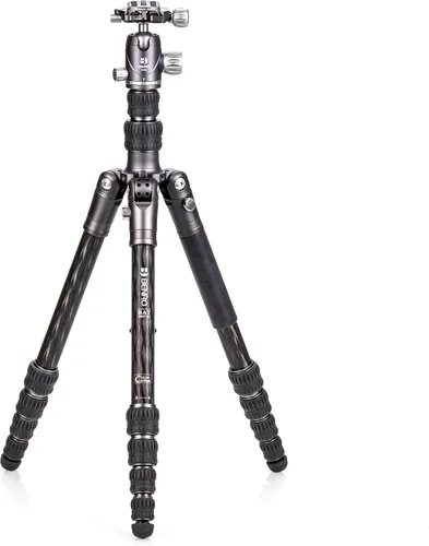 Benro BAT One Series - Trípode de viaje de fibra de carbono con cabeza esférica VX20, altura máxima de 65.2 pulgadas, se convierte en monopie, patas