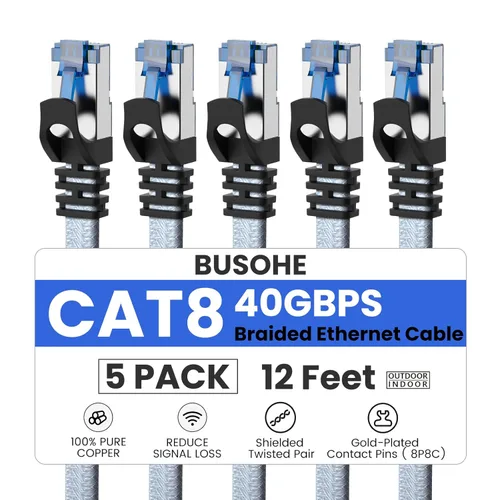 Vista 21 de Cable Ethernet Cat8 de 16.4 ft, cable de red de Internet RJ45 LAN, 40 Gbps 2000 MHz Gigabit Patch Cord Wire para módem, router, PS3, PS4, Xbox