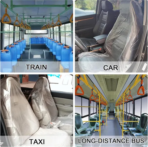 Vista 2 de 100 fundas desechables para asiento de automóvil, fundas universales de plástico elástico para asiento de automóvil, protector de asiento