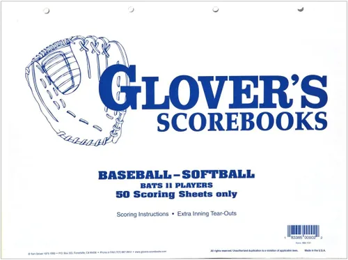 Glover's Scorebooks Béisbol/Softbol 50 hojas de puntuación (sin estadísticas)