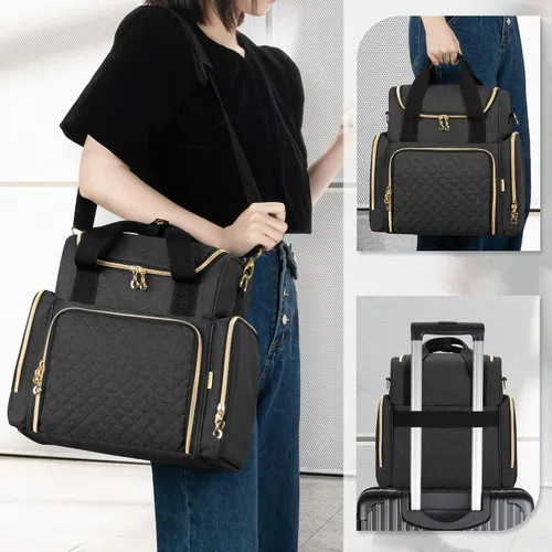 Vista 6 de LUXJA - Bolsa de maquillaje de viaje con 2 estuches de maquillaje extraíbles, color negro