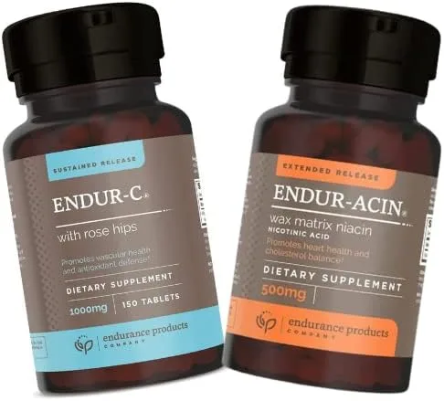 ENDUR-C® - Suplemento de vitamina C de liberación sostenida de 1000 mg para una absorción óptima* - 150 tabletas y niacina ENDUR-ACINA - Vitamina B3