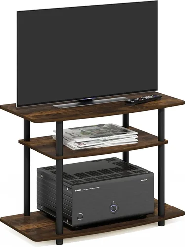 Furinno Turn-N-Tube - Soporte para televisor de 3 niveles, centro de entretenimiento sin herramientas, consola de TV para televisores de hasta 32