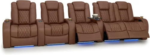 Vista 128 de Seatcraft Diamante Zero-Gravity CoolZero - Asiento de cine en casa de cuero italiano, reposacabezas eléctrico, reclinable eléctrico, fila de 2 Negro