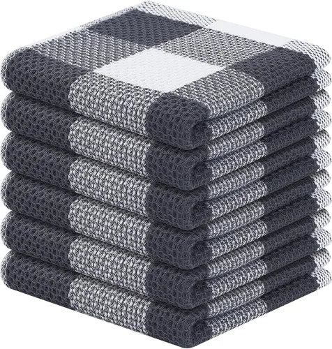 Vista 30 de Homaxy 100% Cotton Check 6 Pack Dish Cloths, 12" x 12", White & Pink Blanco & Rosa
