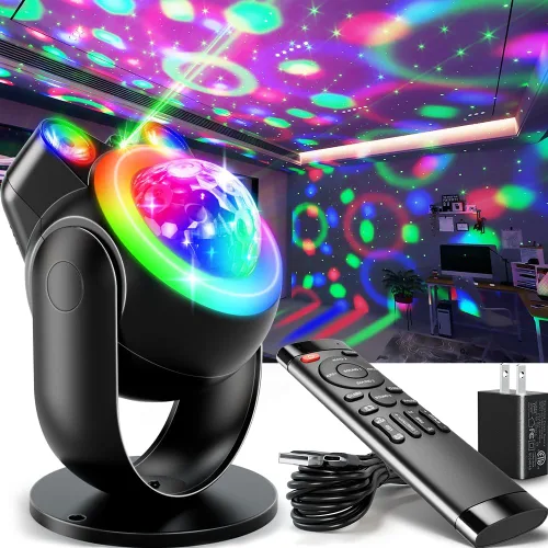 Luces de fiesta DJ, luz de discoteca, bola de discoteca con proyector de estrellas, luces estroboscópicas activadas por sonido para fiestas, bar