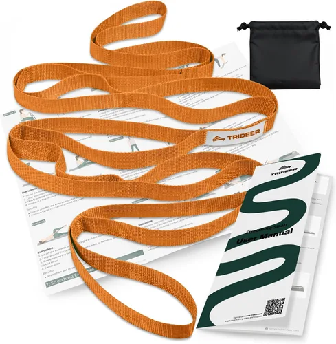 Vista 9 de Trideer Stretching Strap with Loops & Leg Lifter, Non-Elastic PT-Style Physical Therapy Strap for Knee Replacement Rehab, Hamstring, Calf & Back