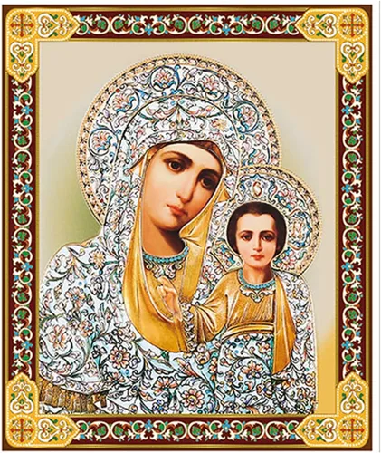 Virgen y el niño icono ruso de madera virgen de kazán 5 1/4 pulgadas, regalo religioso