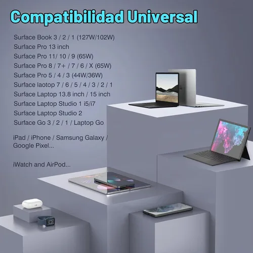 Vista 2 de Cargador de 127 W para Microsoft Surface Book 3, 2, 1, Laptop Studio 2, 1 Negro