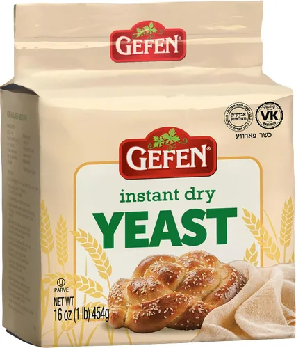 Gefen Levadura seca natural instantánea, bolsa de 1 libra, ideal para panes y jalá, certificado Kosher