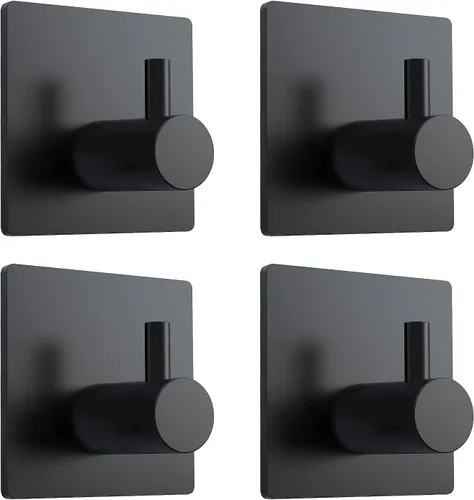 VIS'V Ganchos adhesivos para toallas, impermeables, para pared de ducha, 2 tiras adhesivas adicionales, color negro, 4 unidades | Metal Material,
