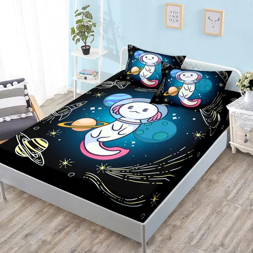 HOSIMA - Juego de ropa de cama con diseño de ajolote para decoración de dormitorio infantil, patrón de dibujos animados espaciales Kawaii, animales