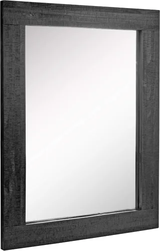 Vista 2 de Stonebriar Espejo de pared rectangular con marco de madera negra de 24 x 18 pulgadas con soportes para colgar, decoración rústica decorativa