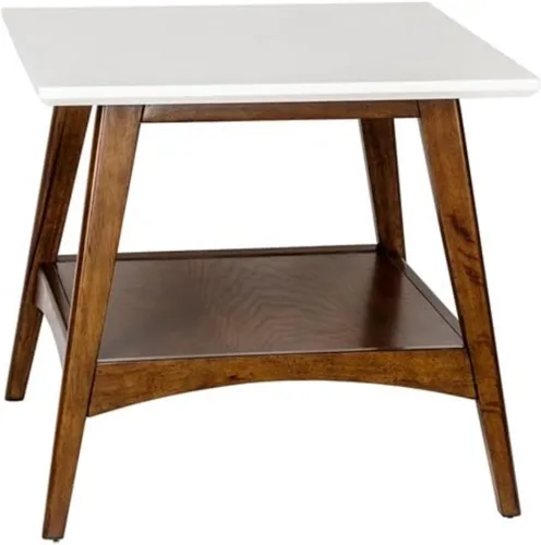 Vista 8 de Madison Park - Mesas de café Parker de madera maciza, acabado en dos tonos con estante inferior de almacenamiento moderno de mediados de siglo