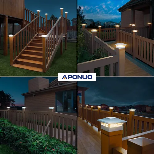 Vista 7 de APONUO - Luces solares para postes, paquete de 4, 2 modos de brillo, luces solares para postes automático encendido/apagado, impermeables