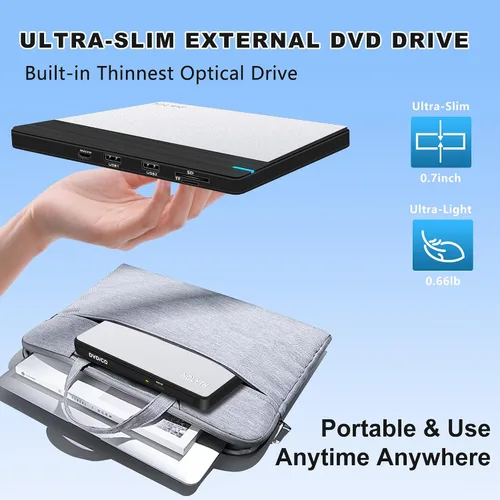 Vista 10 de Unidad de CD externa para computadora portátil: reproductor de DVD para Mac y Windows Plug & Play Negro plateado