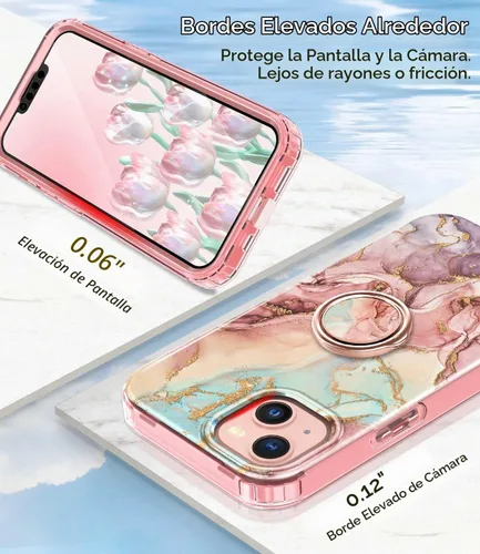 Vista 3 de Btscase Funda compatible con iPhone 13, protector de pantalla integrado con soporte de anillo de 360°, cuerpo completo, doble capa, resistente, a