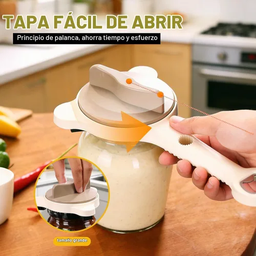Vista 3 de Abrebotellas multiusos 4 en 1 para manos débiles, abridor de botellas ajustable de tres garras con dientes antideslizantes, abridor de tapas de 2
